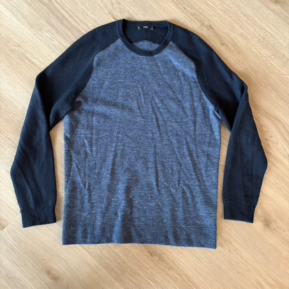 ** Vince Wool Blend Sweater Navy Blue Color Block Mens Crewneck Medium
